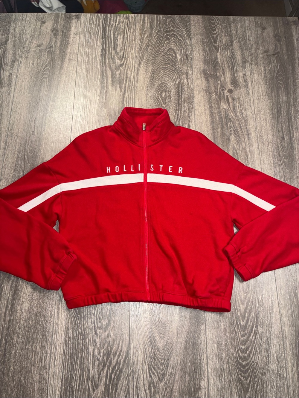 Hollister Red Zip Jacket with White Chest Stripe Women’s Small